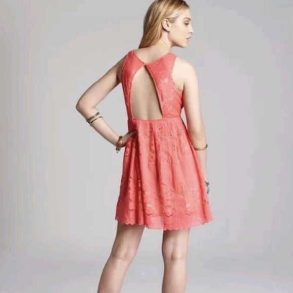 NEW Free People Rocco Lace Cutout Dress - Size 6 Womens - Cherry Pink Red Peach - Picture 4 of 10
